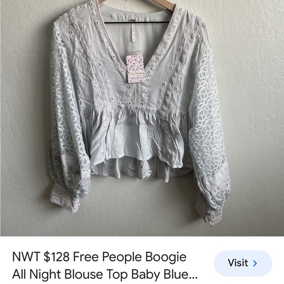 Free People Boogie All Night Baby Blue Bubble Sleeve Bouse - Picture 8 of 12